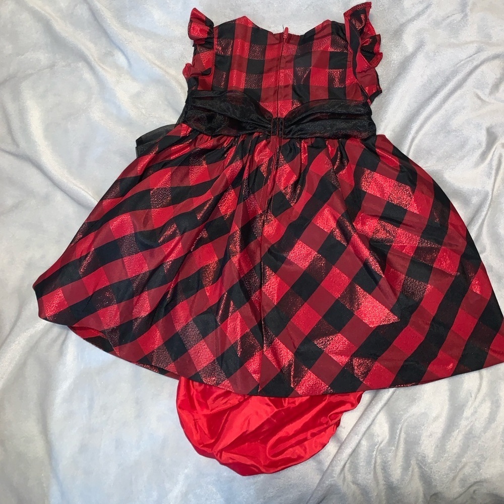 Bonnie baby Buffalo check plaid Red and Black  Dress Bow flutter sleeve 24 mo - Picture 2 of 4